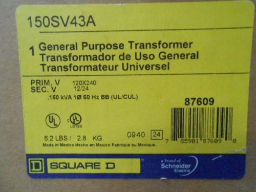 Square d 150sv43a, transformer 120-240v input, 12-24v output. .150 kva for sale