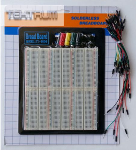 TEKTRUM EXTERNALLY POWERED SOLDERLESS 2200 TIE-POINTS BREADBOARD W/ JUMPER WIRES