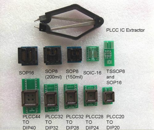 10 Programmer Adapters Sockets SP8 SP16 PLCC20/24/28/32/44 to DIP + IC extractor