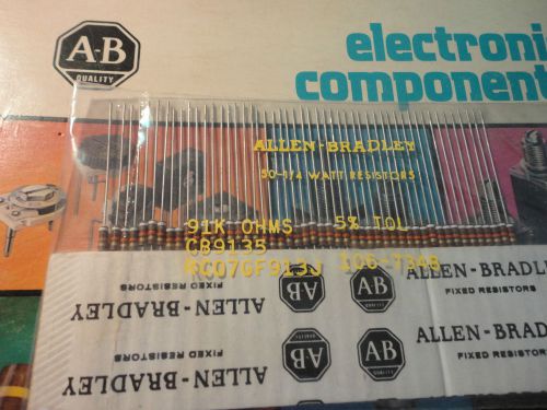 NOS 50PCS ALLEN BRADLEY 91K-1/4W-5% RC07GF913J 1/4 watt CARBON COMP. RESISTOR