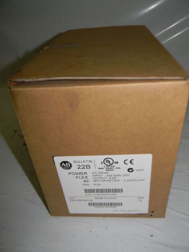 Allen-bradley 22b-d6p0n104 powerflex 40 ac drive 480vac 3-phase 6a 3hp ip20 nib for sale