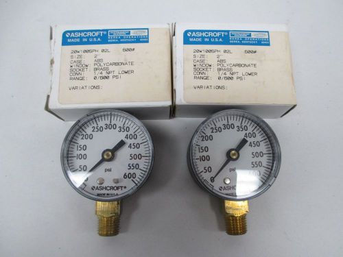 LOT 2 NEW ASHCROFT 20W1005PH 02L 2IN 1/4IN NPT 0-600PSI GAUGE D301088