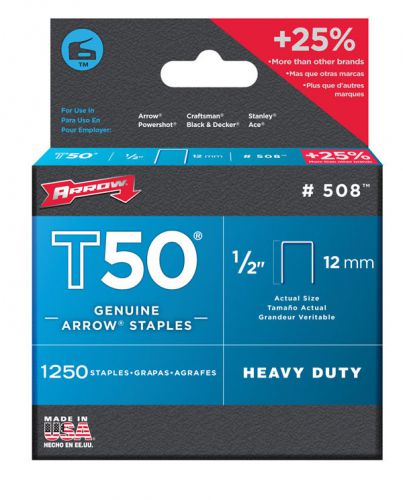 280145 Arrow Fastener T-50 1/2in Staples Box of 5000