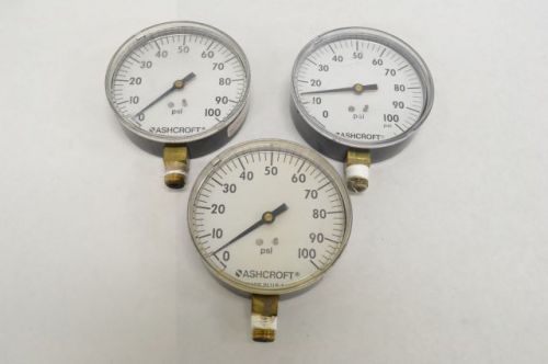 LOT 3 ASHCROFT PRESSURE GAUGE 3IN 0-100PSI 1/4IN NPT BRASS ABS B218834