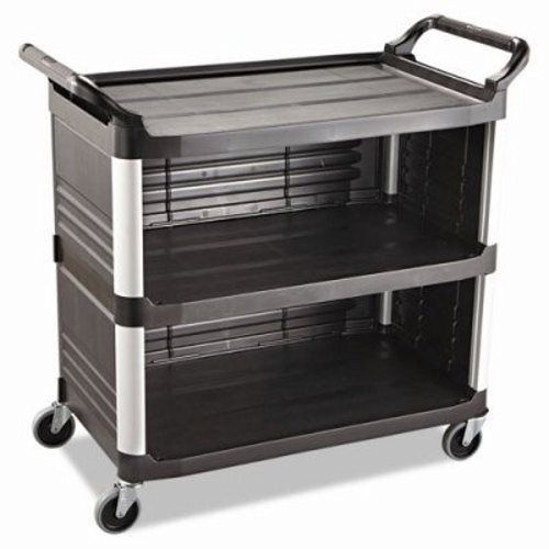 Rubbermaid 3-Shelf Utility Cart Enclosed On 3 Sided, Black (RCP 4093 BLA)