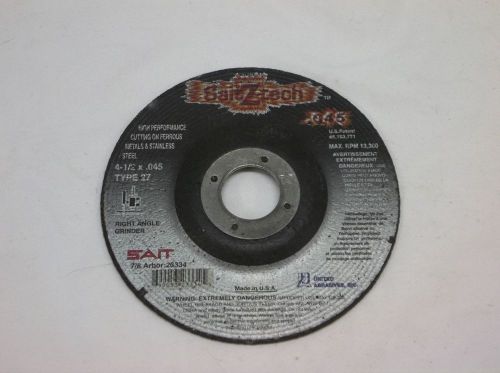 SAIT 23334 Type 27 4-1/2 by 0.045 by 7/8 Arbor Z-Tech Metal Cutting Wheel NEW