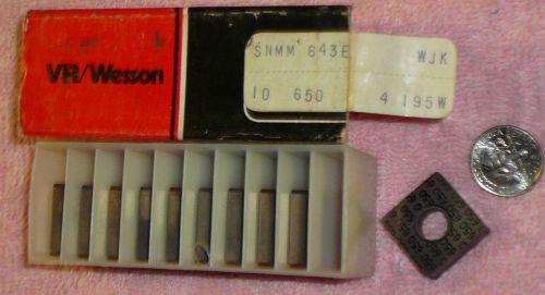 (10) NOS VR/Wesson Carbide Indexable Inserts USA SNMM 643E Grade 650, WJK 4 195W