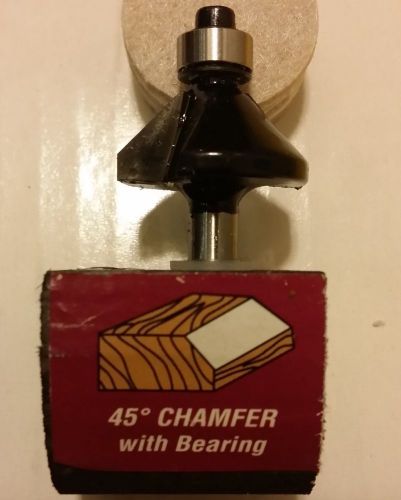 45* DEGREE CHAMFER ROUTER BIT 1/4&#034; SHANK C3 CARBIDE TIP + BEARING WOODWORK NEW!