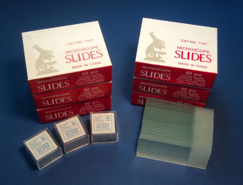 300 Blank Microscope Slides + 300 Square Cover Slips