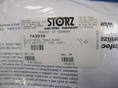 NEW KARL STORZ 743910 DAVIS-MEYER TONGUE BLADE W/ ANESTHETIC TUBE  SZ 1