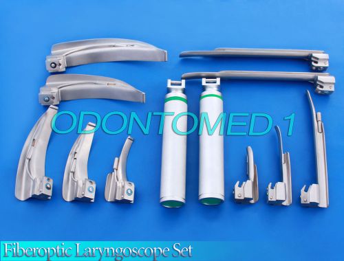 Fiberoptic Laryngoscope Mac+ Miller EMT Anesthesia Combo SET 10 BLADES 2 HANDLES