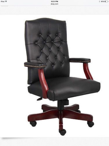 Boss Traditional Executive Black Caressoft Chair With Mahogany Finish Black