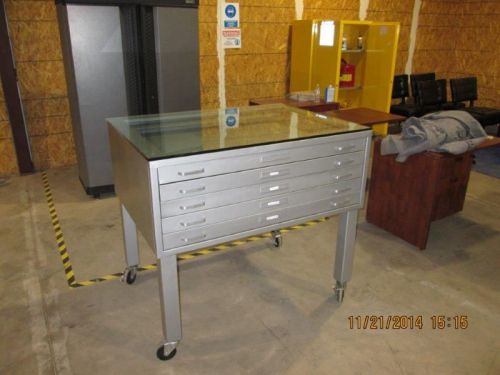 STEEL SILVER FILE CABINET! RETRO ARCHITECT&#039;S FILE TABLE! MID-CENTURY!