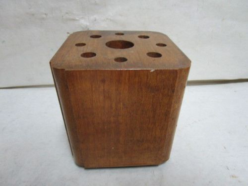 vintage Wood Block Pen Pencil Holder with Green Felt Bottom 4&#034; - Estate Listing