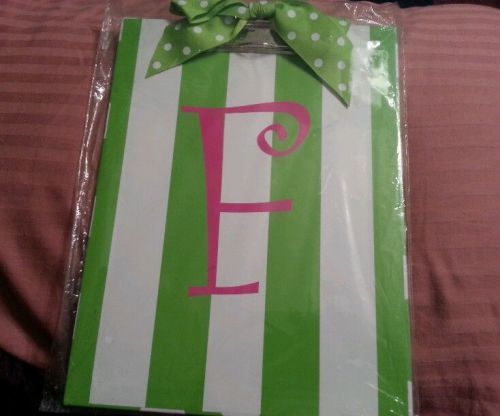 MONOGRAMMED STRIPE &amp; POLKA DOT CLIPBOARD  GREEN/WHITE THE LETTER F IN  PINK