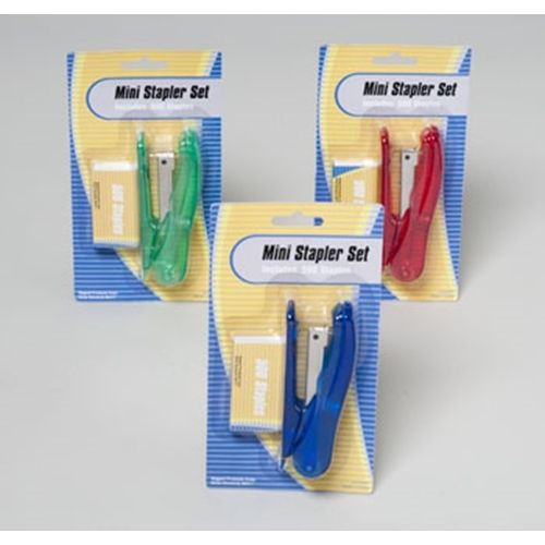 STAPLER MINI W/500 STAPLES 3AST TRANSPARENT COLORS, Case of 48