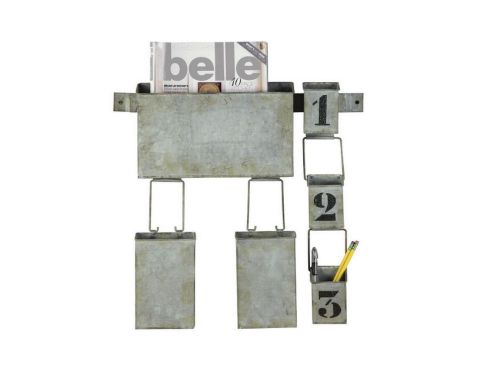 Industrial Wall Magazine Office Rack w numbers galvanized metal tin old style NE