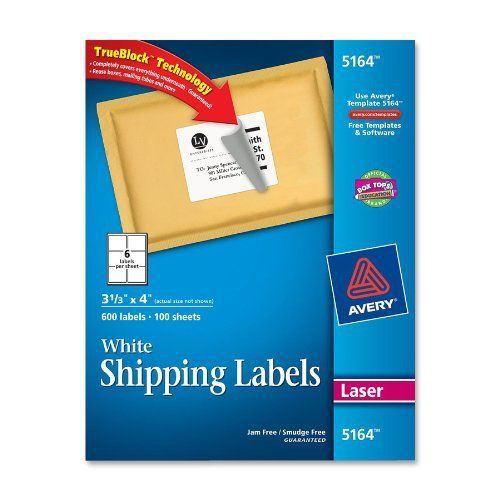 Avery Easy Peel Address Label - 3.33&#034; Width X 4&#034; Length - 600 / Box - (ave5164)