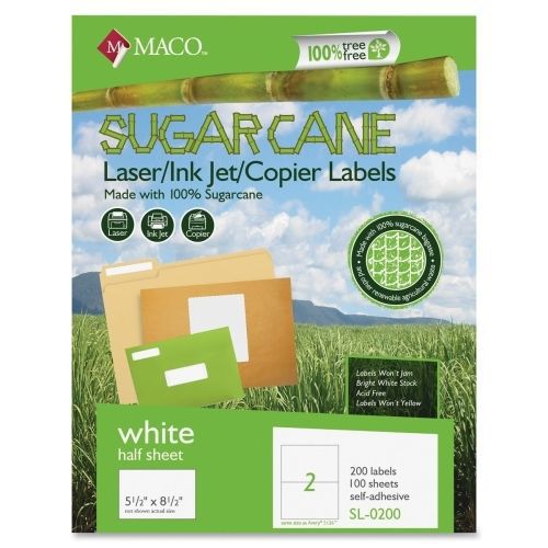 Maco printable sugarcane mailing labels - 5.5&#034;wx8.5&#034;l - 200 / box -white for sale