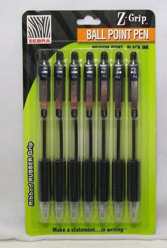 Zebra Z Grip Ball Point Black Medium Pens Ribbed Rubber Grip 7/Pack