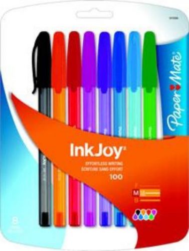 Paper mate inkjoy 100 stick ballpoint pen med point assorted fashion colors 8 ct for sale