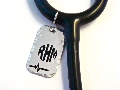 STETHOSCOPE ID TAG MINI DOG- TAG CHARM,MONOGRAMMED,HEARTBEAT,CUSTOM,RN,DR.,ER,