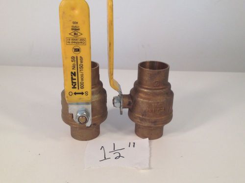 Lot of 2 Kitz 600wog 1 1/2&#034; SLIP no thread Brass Ball Valves 600wog / 150wsp