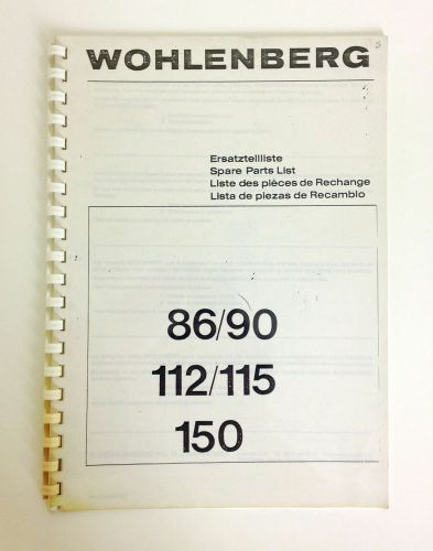 WOHLENBERG Spare Parts List Book 86/90/112/115/150, Programmatic