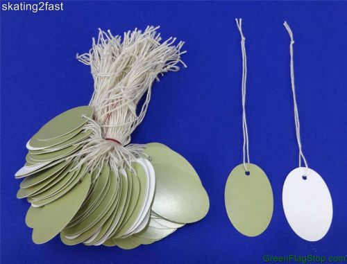 100 Sage Green Oval Designer Print Merchandise Strung Price Tags