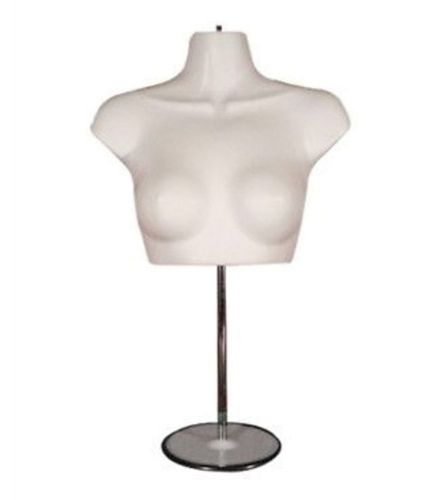 WHITE FEMALE TORSO MANNEQUIN w/METAL BASE *BODY FORM*