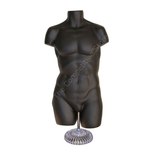 Super Male Mannequin Black Dress Form With Economic Plastic Base - S-M Sizes