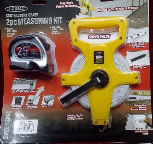 E-Z READ Contractors Grade 2Pc Tape Measuring Kit 25Ft &amp; 100Ft Fiberglass Reel