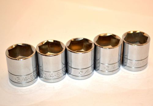 5 NOS SK TOOL USA 3/8&#034; Drive 6 Point 3/4&#034; Regular Chrome Sockets #K518 2A44