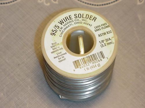 J.W. Harris 95/5 Lead-Free 1/8 Inch Diameter Non-toxic Solder 1 Pound Roll NEW!