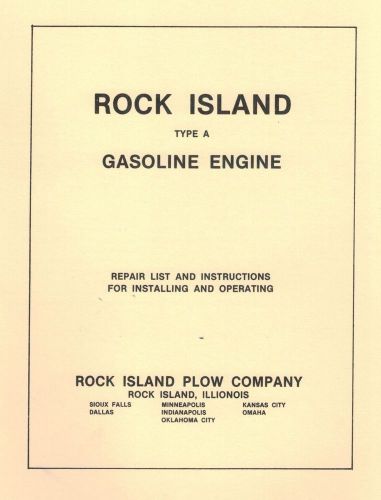 Rock island type &#034;a&#034; gasoline engine book gas motor flywheel parts list for sale