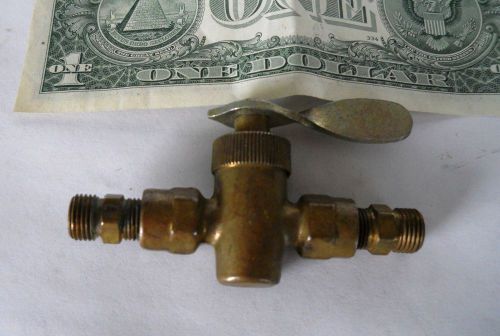 Vintage brass pet cock 1/8&#034; npt with tubing fittings for sale