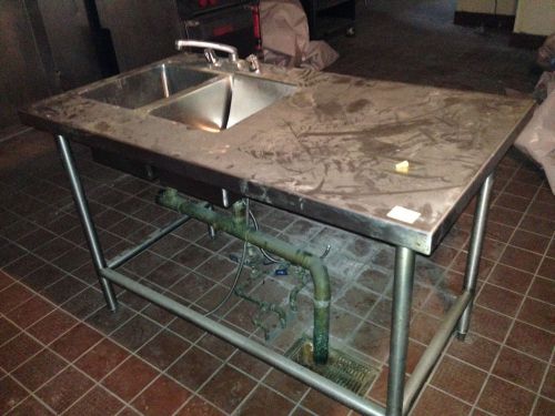 Stainless steel two compartment sink with work table 54 x 30 x 36 no reserve for sale