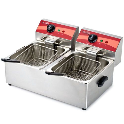 Avantco F102 20lb. Dual Tank Electric Countertop Fryer 120V 3500W