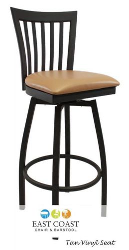 New Gladiator Full Vertical Back Metal Swivel Bar Stool with Tan Vinyl Seat