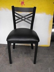 Black metal restaurant chair black vinyl seat x back for sale
