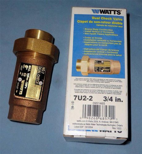 Lot of 2 New 3/4&#034; 7U2-2 Dual Check Valve Watts Bronze Water Plumbing