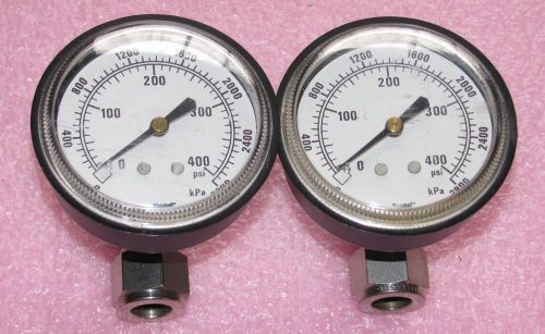 (2) Marshall 88906 400PSI/2800kPa Pressure Gauges 2-3/4&#034; Dia. with Swagelok Tee