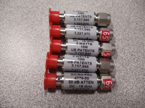 Narda 4779-50 RF Attenuators, 50 dB, DC-18 GHz, SMA. All NEW!  Five (5)