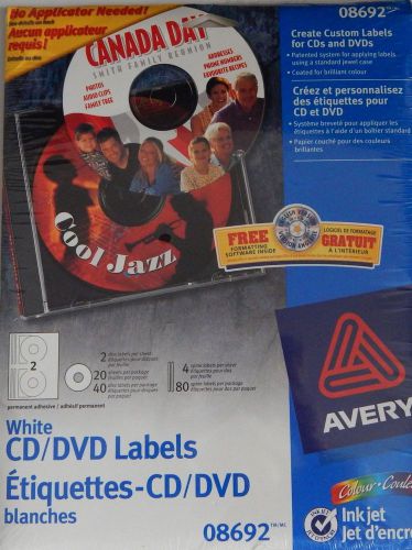 Avery 40 pack white cd/dvd ink jet labels with formatting software  ave08692 new for sale