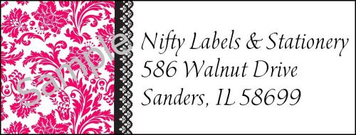 PINK DAMASK &amp; RIBBON BACKGROUND #29 LASER RETURN ADDRESS LABELS