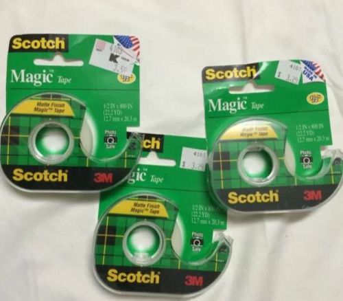 3M SCOTCH MAGIC TAPE 3 ROLLS 1/2&#034; X 800&#034; 22.2yd EACH, WITH DISPENSER Photo Safe