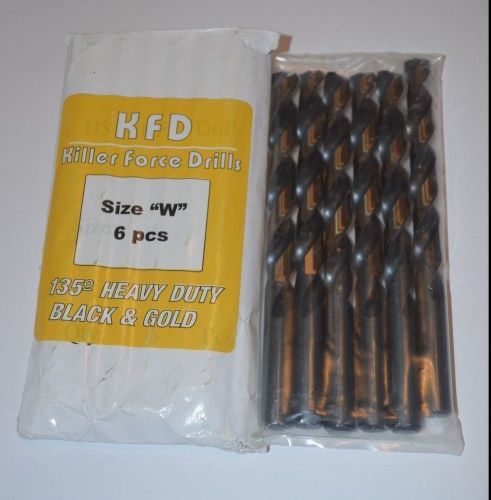 Lot of 6 KFD SIZE W HSS Black &amp; Gold Killer Force Jobber Length Drill Bits KFD