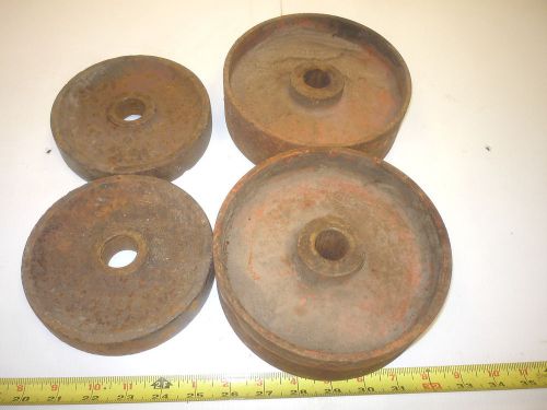 4 OLD ANTIQUE CAST IRON WHEEL  GAS ENGINE SHOP CART &amp; CRAFT BUGGY 2 CASE EAGLE