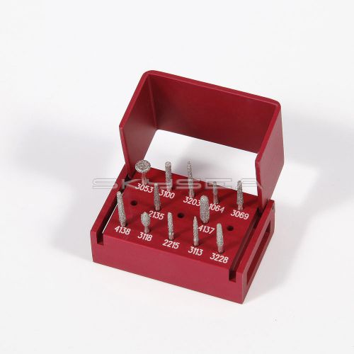 Dental Diamond burs 12PC FG 1.6MM + Block Holder Autocalvable prosthesis Kit