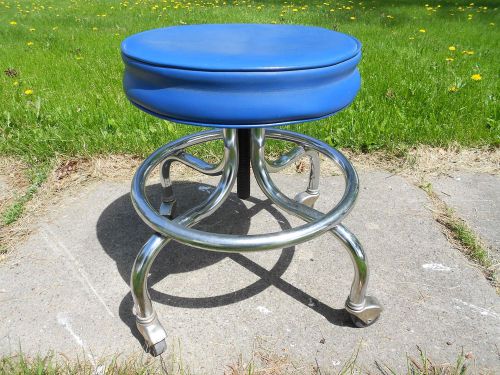 Vintage Brewer Adjustable Chrome Stool Medical Exam Tattoo Beauty Office Blue